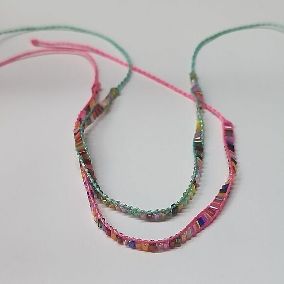 Beaded Tie Bracelet Bundle Pink and Blue - Picture 1 of 2